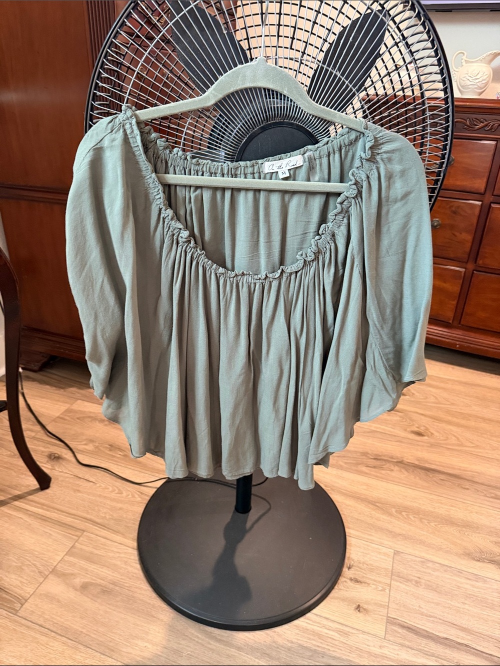 On the Road Sage Green Off-Shoulder Blouson Top